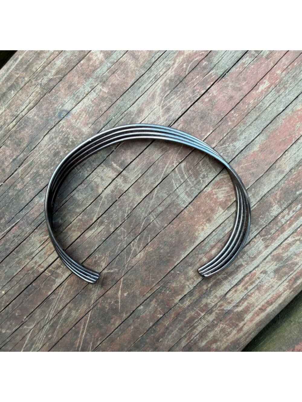 Handmade Silver-Tone Cuff Bracelet With Minimalist Ridge Design